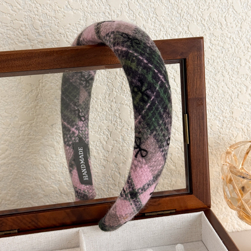 E廠-蝴蝶結毛呢髮箍秋冬高顱頂頭窟復古髮旅頭箍女高級感洋氣時尚髮飾「26085」25.11-3