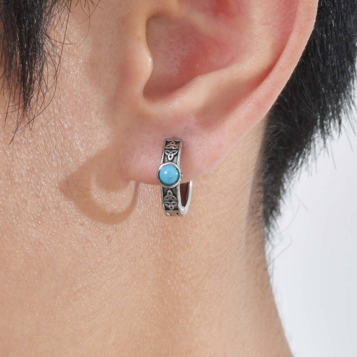G廠-男士飾品 不鏽鋼凱爾特結綠松石耳圈個性日常酷耳飾「EH-748」25.05-3