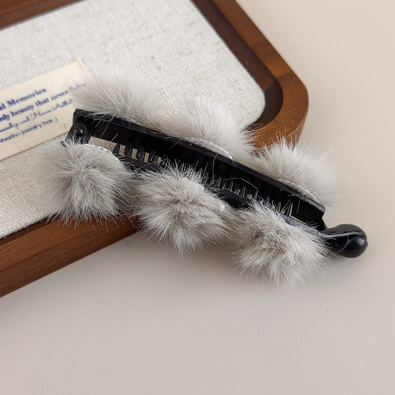 E廠-秋冬毛茸茸髮夾毛絨高馬尾抓夾後腦勺鯊魚夾子香蕉竪夾髮卡女頭飾「27660」25.11-2