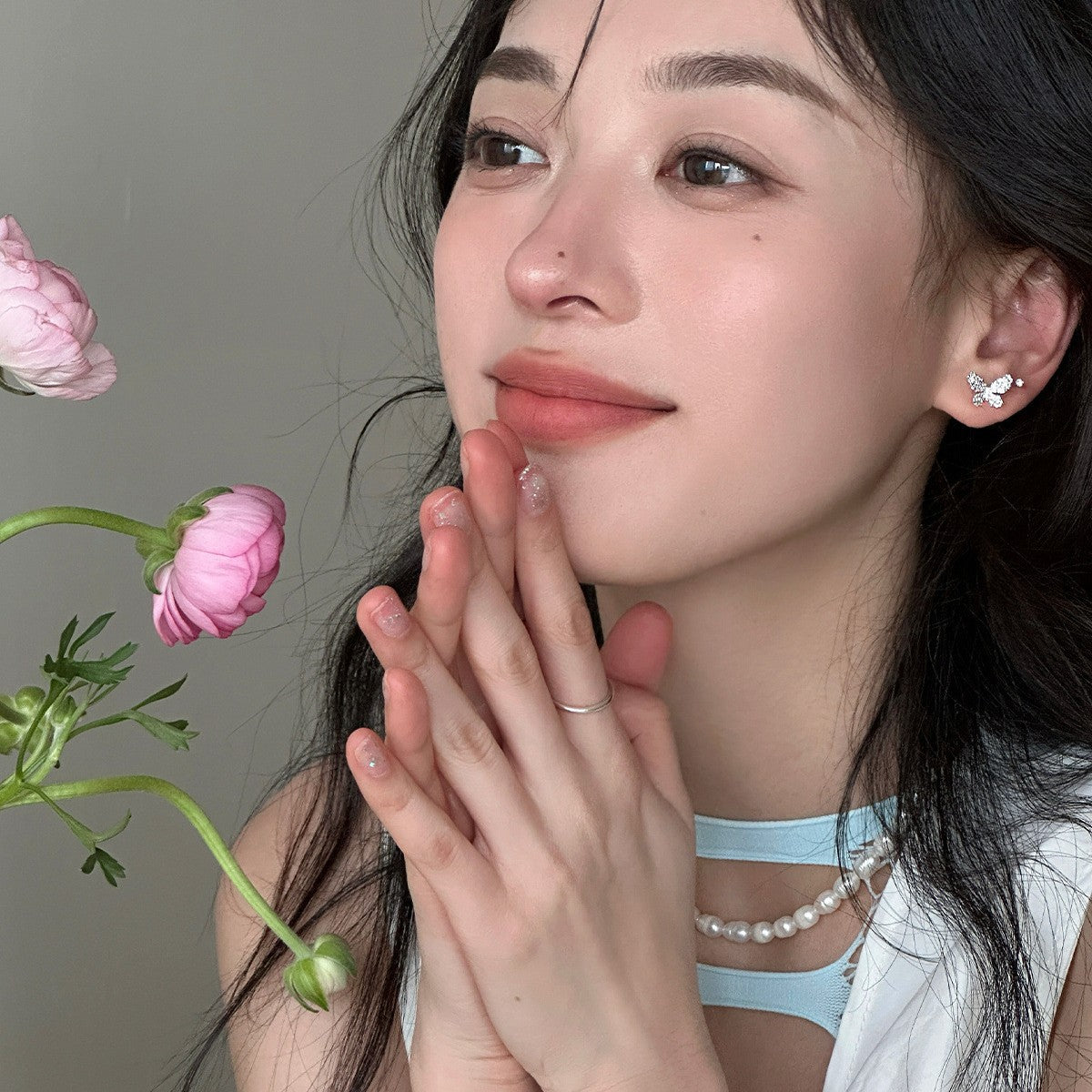 C廠-日系百搭滿鋯蝴蝶銀針耳釘女輕奢甜美ins風耳環簡約時尚夏日耳飾「EH-3716」25.06-4