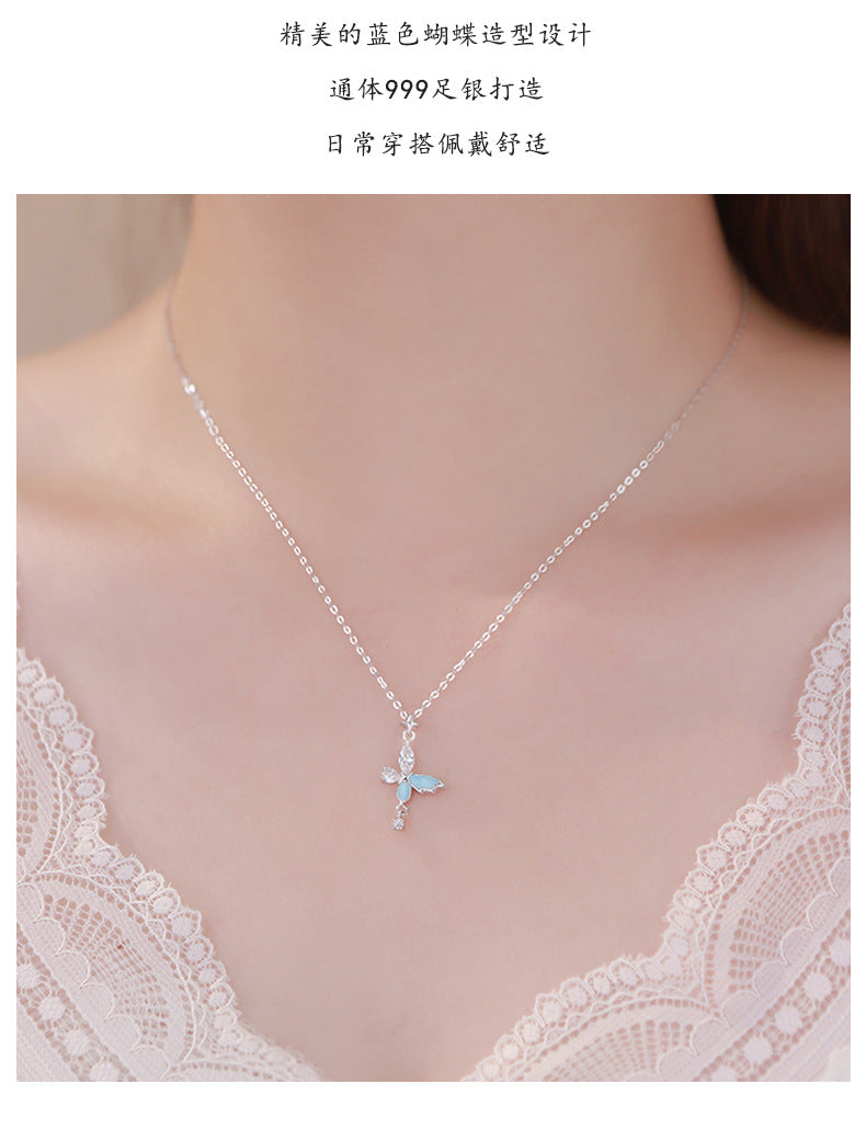 D廠-S999足銀高級感蝴蝶四芒星項鍊女甜美小眾輕奢夜光新款鎖骨鏈批發「YC1776N_1」25.08-4