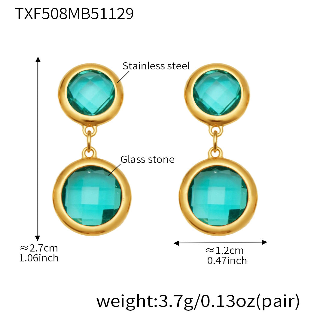 B廠-不鏽鋼滿鑽鋯石切麵包邊玻璃石手鍊耳環鍍18k真金首飾套裝不掉色「TXE508」25.12-1