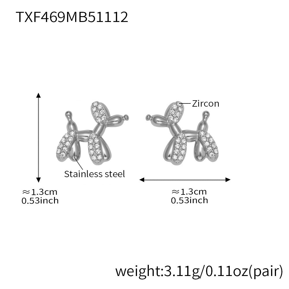 B廠-微鑲鋯石氣球狗可愛吊墜項鍊女士時尚輕奢個性鎖骨鏈不鏽鋼「TXP469」25.11-3