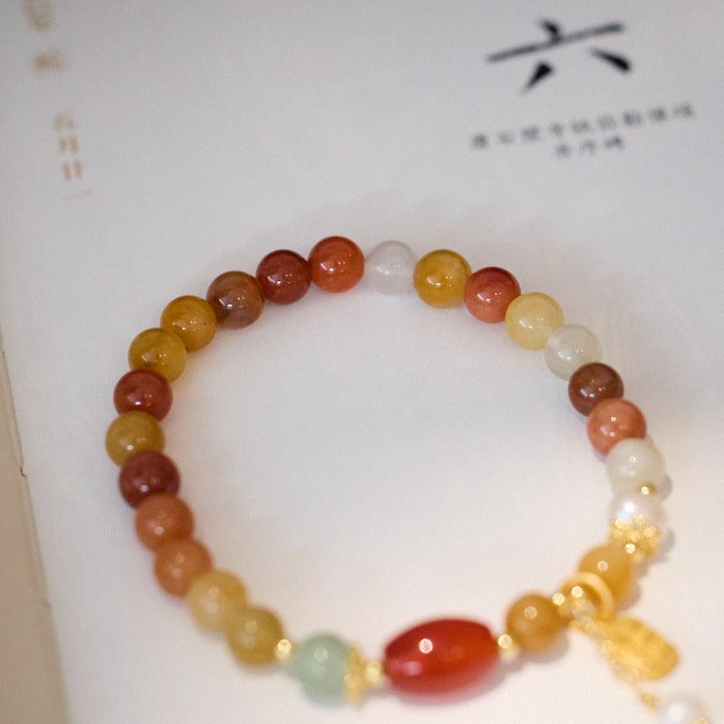 AS廠-天然新疆金絲玉手鍊女珍珠流蘇新中式高級感玉石手串閨蜜禮物批發「SL89-E-8」25.04-1