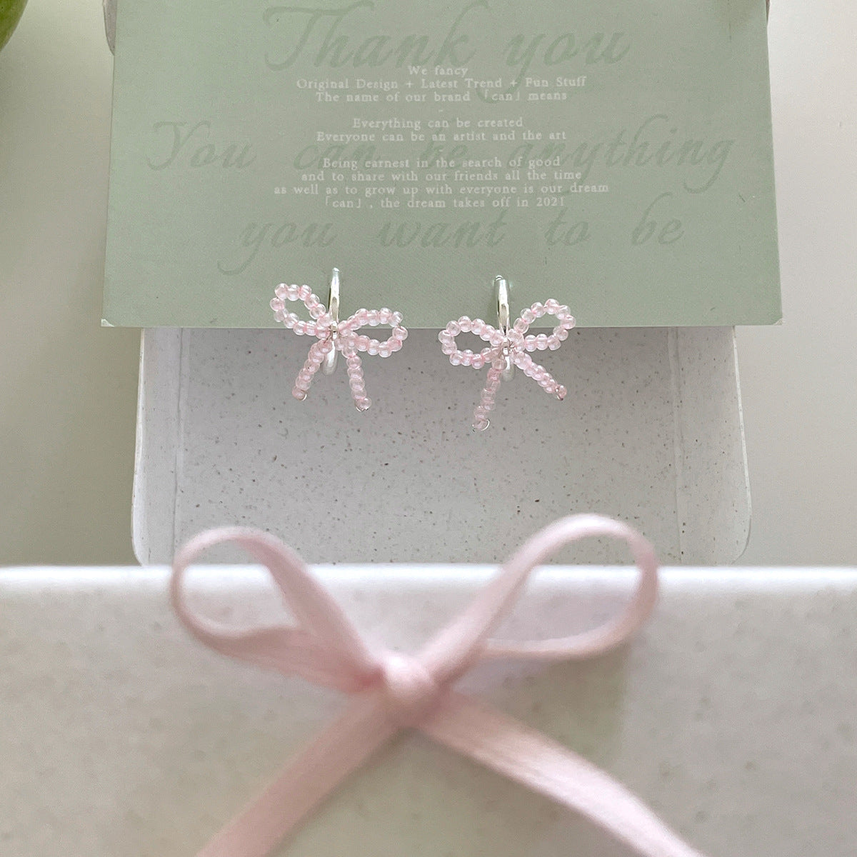 C廠-甜美小香風串珠蝴蝶結耳釘女絕美百搭高級感耳環韓系輕奢氣質耳飾「EH-4125」25.11-1