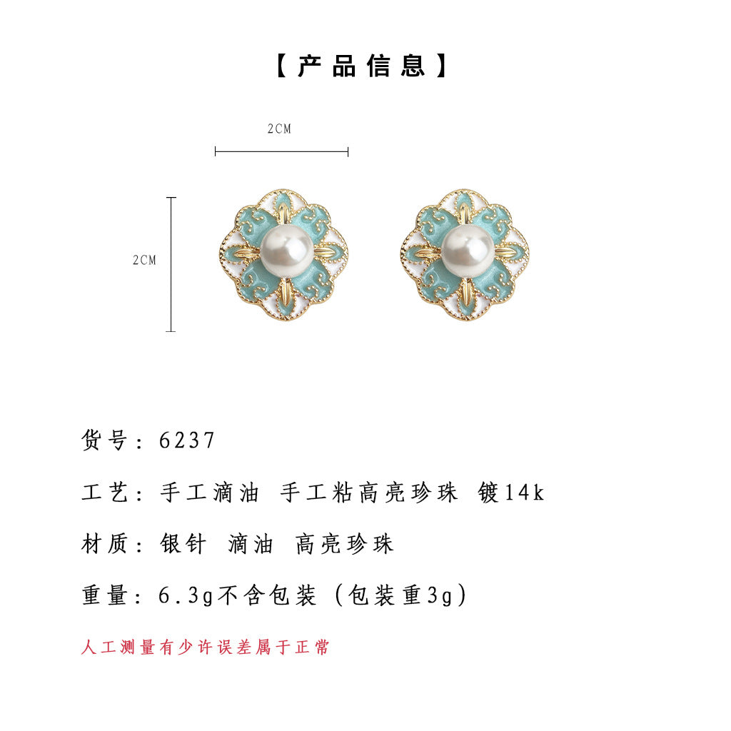 A廠-國潮氣質文藝復古新中式紋樣藍色滴油幾何新款耳環工廠耳飾「6237」25.06-2
