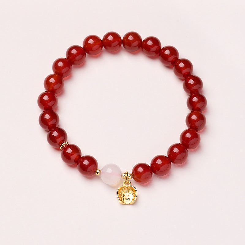 AS廠-原創設計天然紅瑪瑙手鍊女粉晶本命年好運手串高級感紅色手串批發「MN0810773」25.06-3