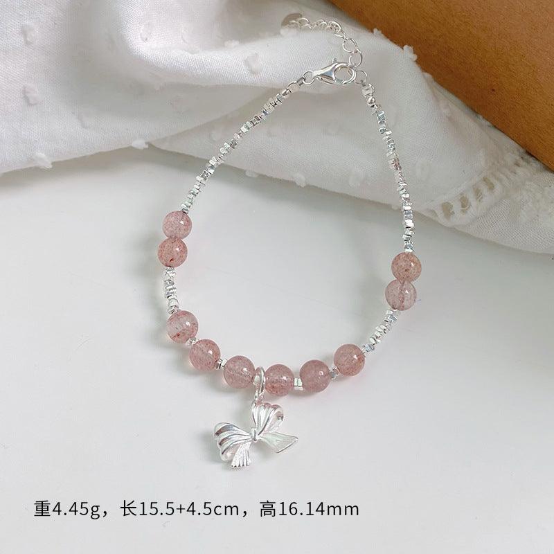 D廠-S925純銀小眾設計款蝴蝶結草莓晶/海藍寶/灰月光甜美手飾批發「YC5517SL」24.08-5