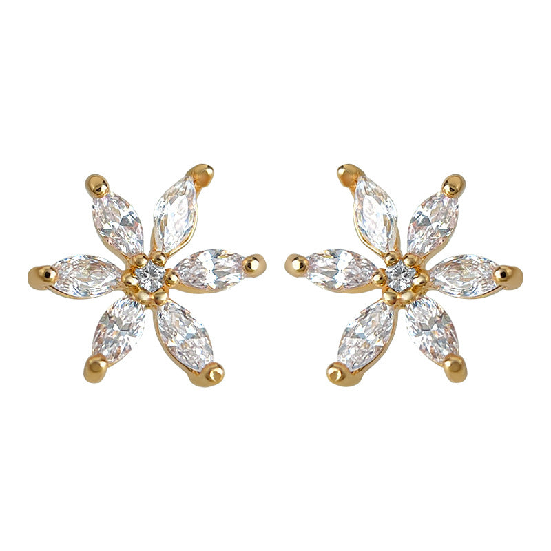 A廠-清新甜美學院風簡約小巧時尚通勤百搭鋯石花朵小耳環工廠耳飾飾品「7099」25.11-3