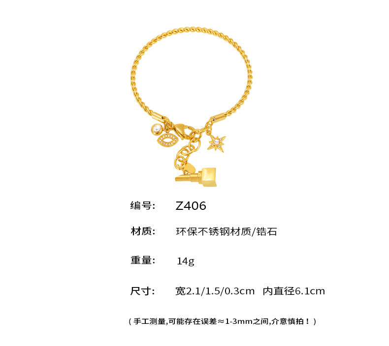 B廠-多配件鋯石編織麻花手鐲歐美風街頭時髦飾品不鏽鋼DIY配飾「Z406」25.04-4