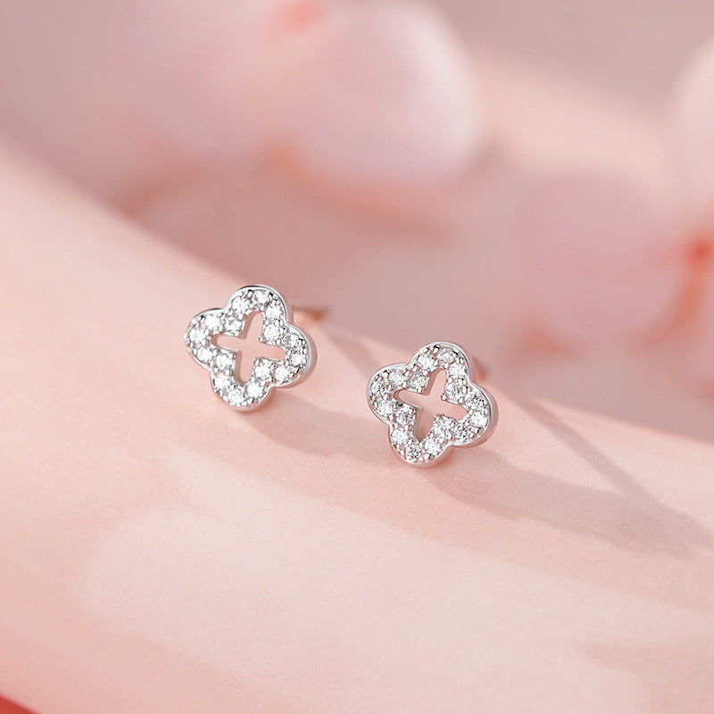 D廠-S999足銀四葉草耳環輕奢法式復古新氣質小眾個性溫柔耳飾「YC7533E」25.11-3