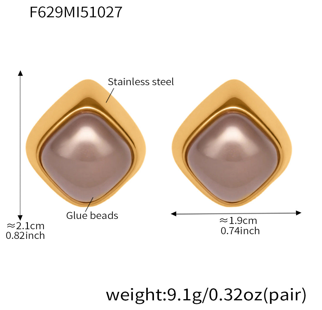B廠-不鏽鋼幾何異形灰色仿珍珠耳釘小眾設計新款耳飾鍍18k真金「F629」25.10-5