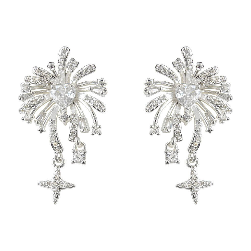 A廠-時尚高級感煙火925銀針芒星流蘇設計感新款耳飾工廠耳環飾品「7022」25.11-1