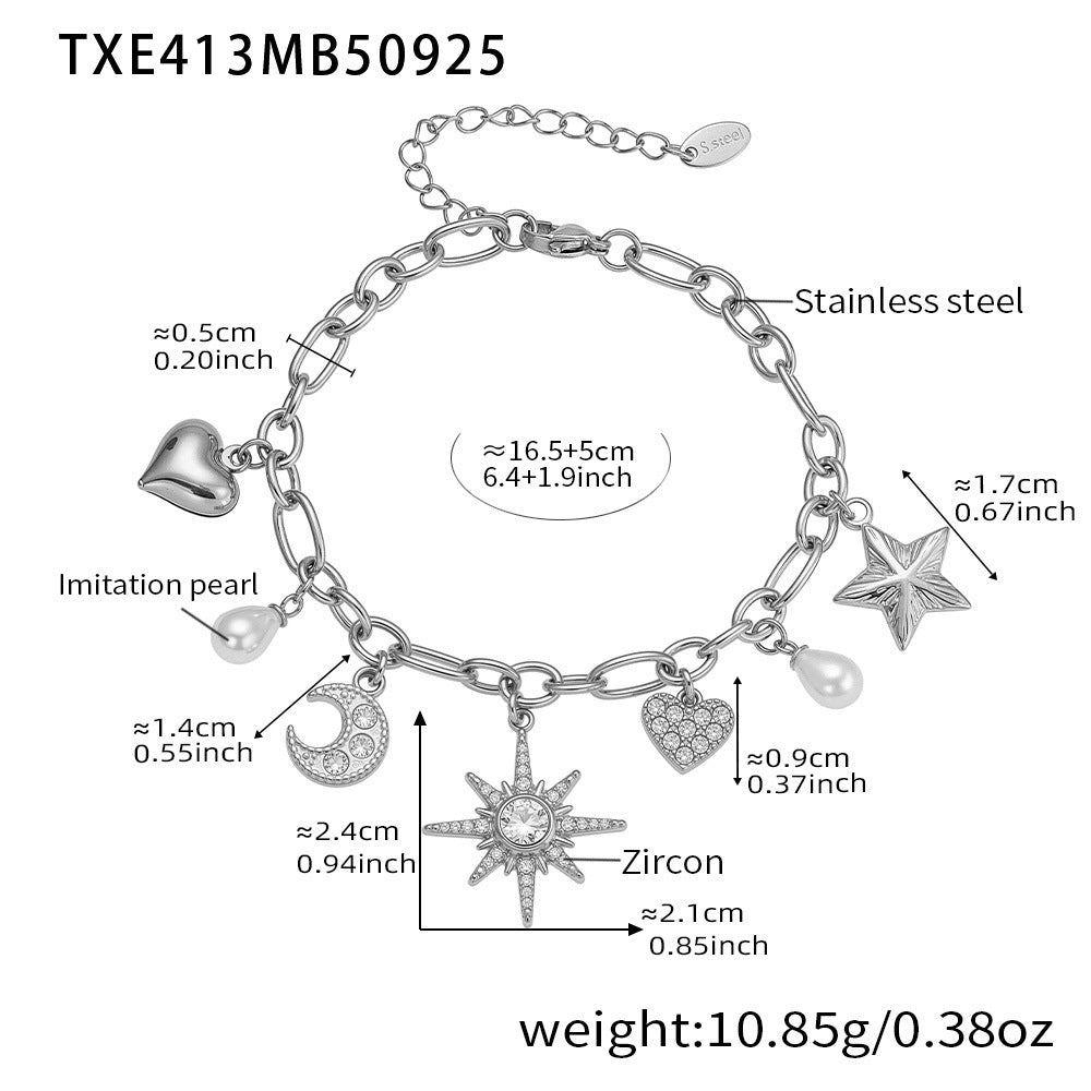 B廠-新款星月八星芒鋯石貝珠五角星DIY多配件鎖骨項鍊手鍊套裝「TXP413」25.10-1