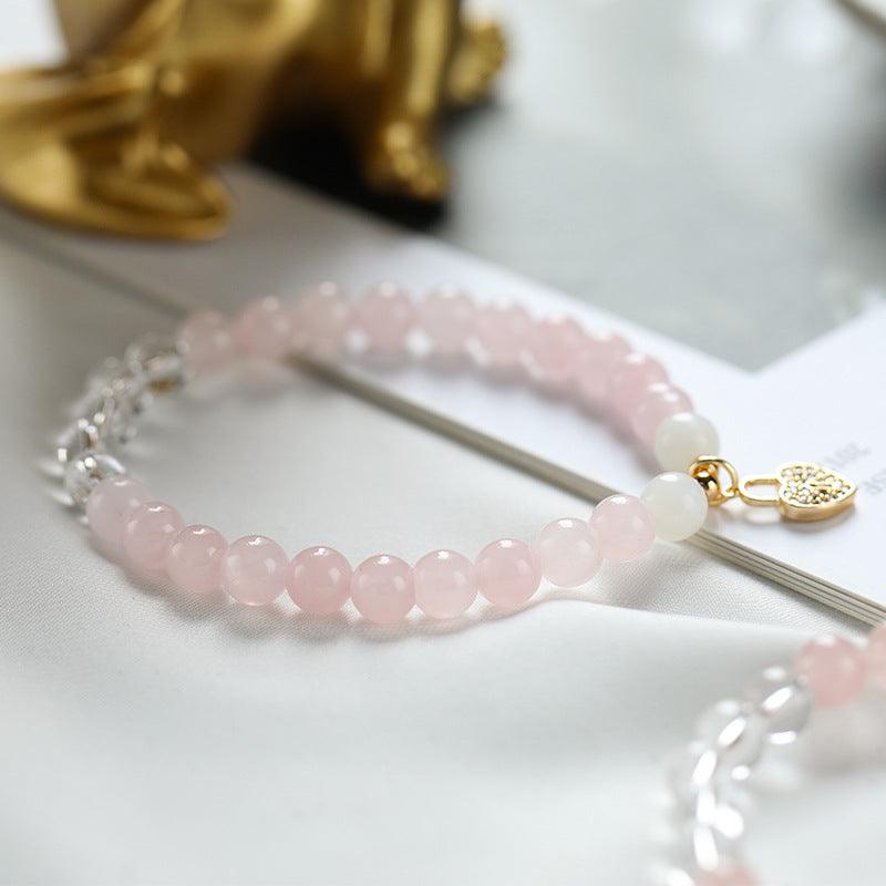 AS廠-白水晶粉晶手鍊女天然白月光石水晶diy串珠手串批發「l349」25.01-2