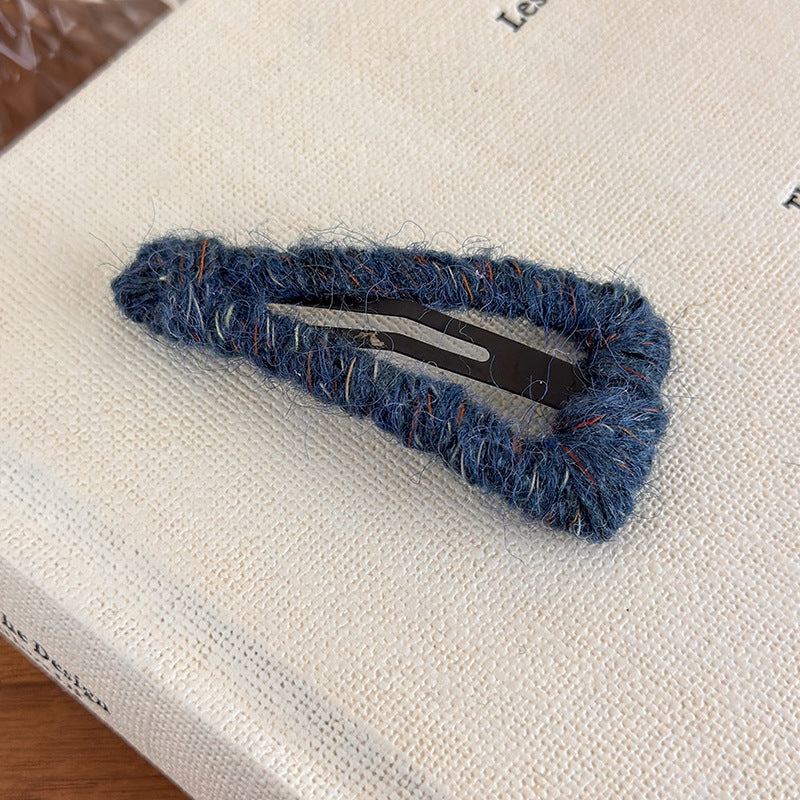 E廠-秋冬毛線纏繞三角形髮夾鏤空bb夾少女心瀏海夾邊夾碎髮夾子髮飾女「27528」25.10-1