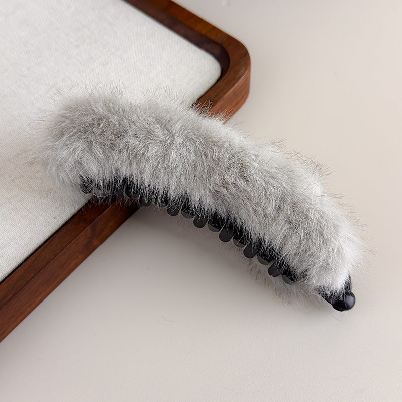 E廠-大號毛茸茸香蕉扭扭夾女秋冬高馬尾竪夾髮卡後腦勺半扎髮橫夾髮夾「27697」25.11-3