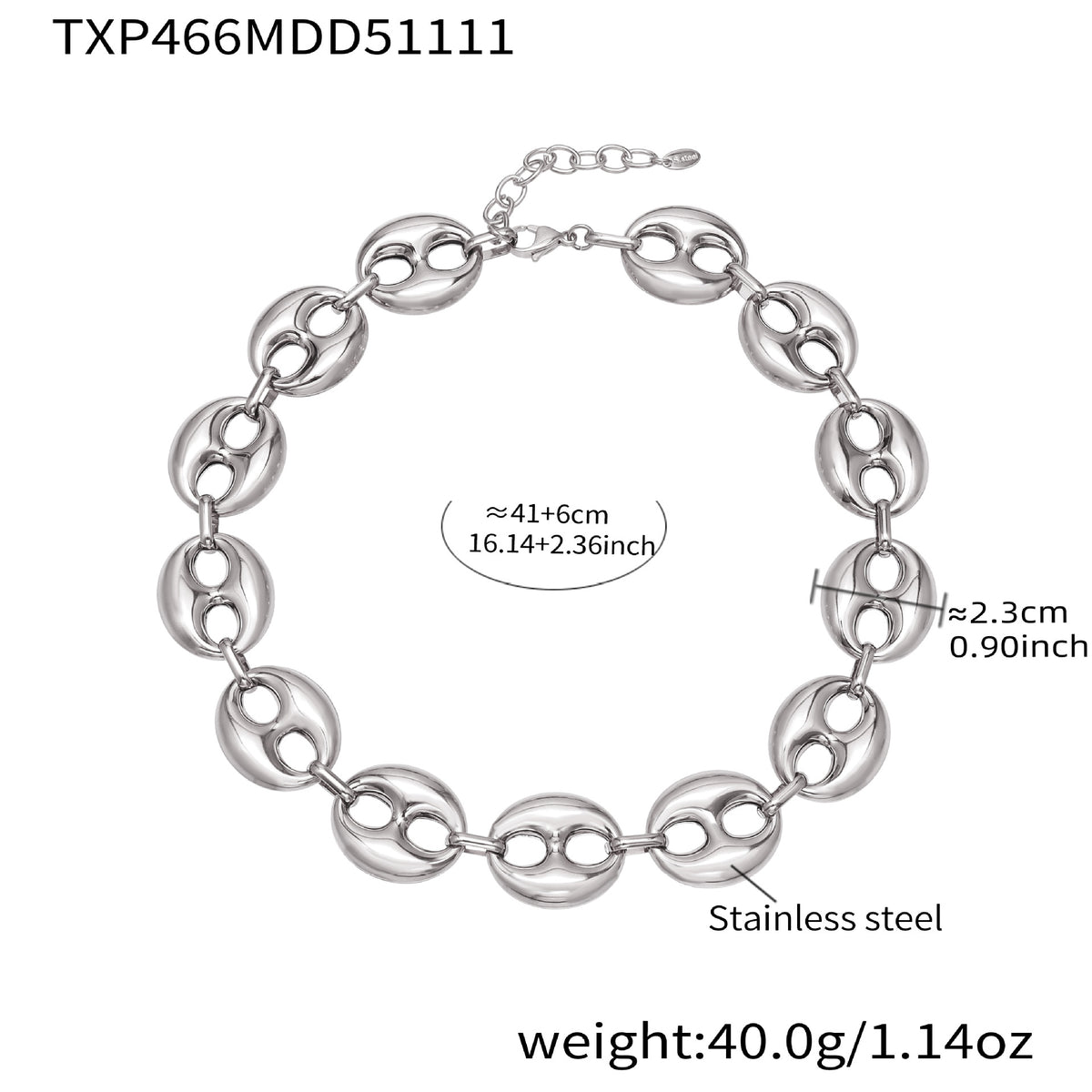 B廠-時尚輕奢風光面橢圓形豬鼻子項鍊手鍊套裝不鏽鋼鍍18k真金「TXP466」25.11-3