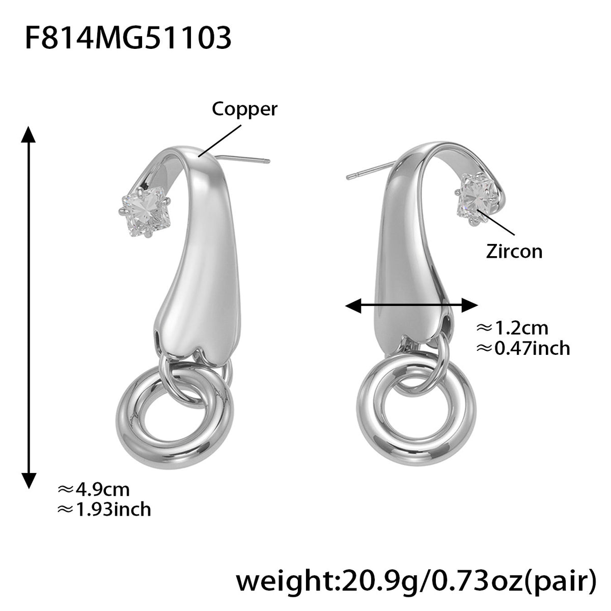 B廠-歐美跨境熱銷銅材質電鍍個性創意ins風鑲鋯石耳圈耳釘耳飾「F814」25.11-1