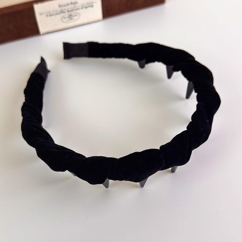 E廠-秋冬復古彩色絲絨波浪倒插梳帶齒髮箍韓版高顱頂碎髮髮卡頭箍頭飾「27384」25.08-5