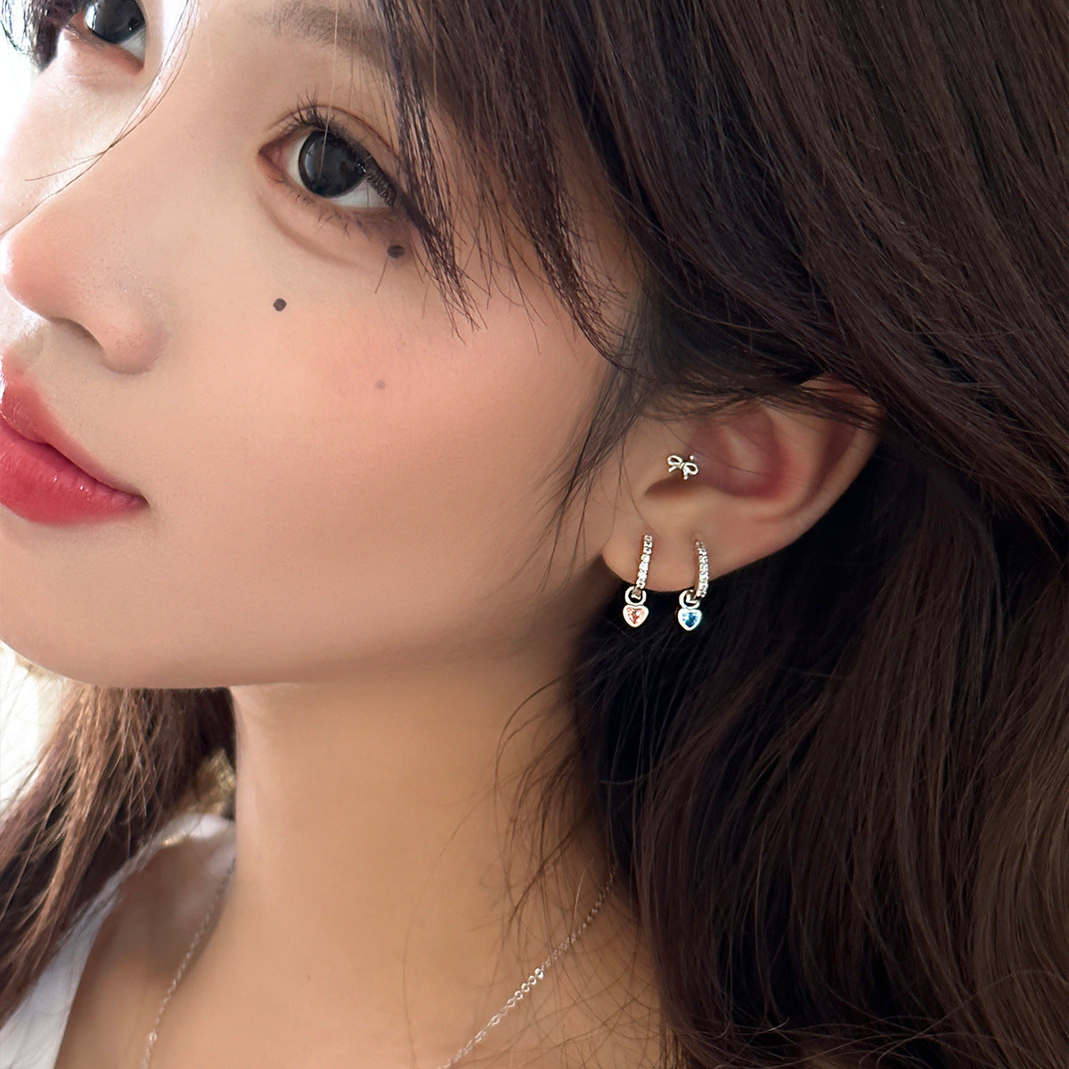 C廠-日韓甜美粉色鋯石愛心耳環女輕奢高級感ins百搭耳圈精緻小眾耳飾「EH-4052」25.09-3