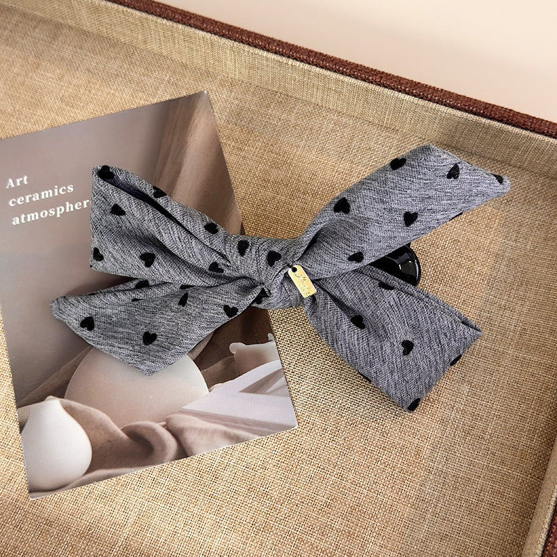 E廠-韓ins愛心波點毛呢格紋蝴蝶結金標後腦勺盤髮夾扎馬尾橫夾髮夾「27749」25.12-1