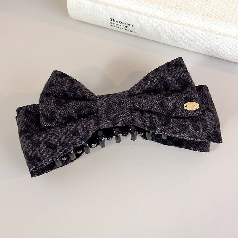 E廠-秋冬新款毛呢豹紋蝴蝶結香蕉夾髮卡高馬尾竪夾扭扭夾高級感髮飾潮「27748」25.12-1