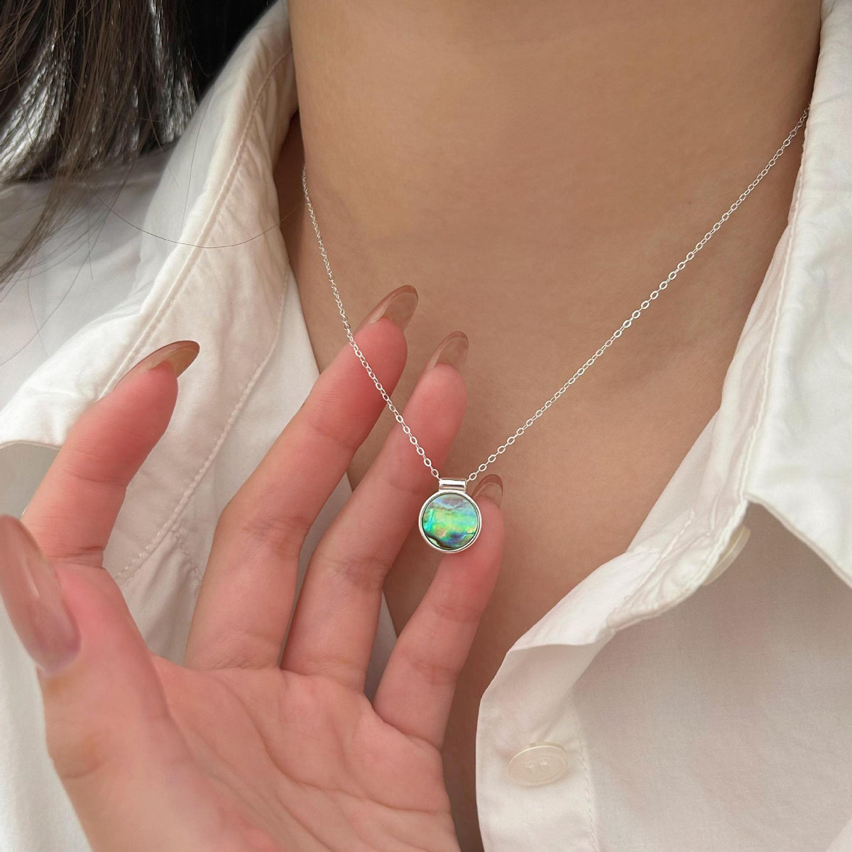 F廠-歐美復古925純銀鮑魚貝殼項鍊女小眾冷淡風小眾chic飾品吊墜「B691」25.07-3