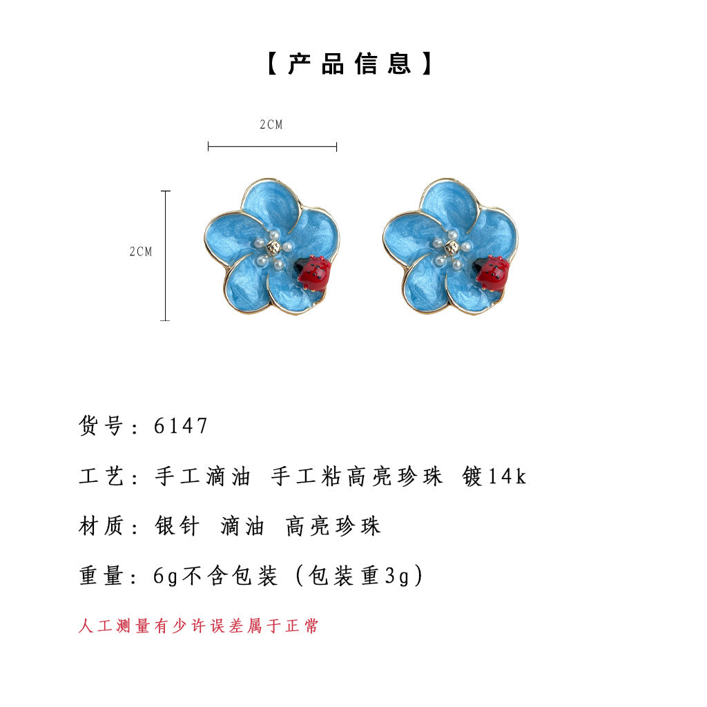 A廠-森系清新甜美手工滴釉可愛優雅瓢蟲花朵耳飾氣質新耳環工廠飾品「6147」25.05-5
