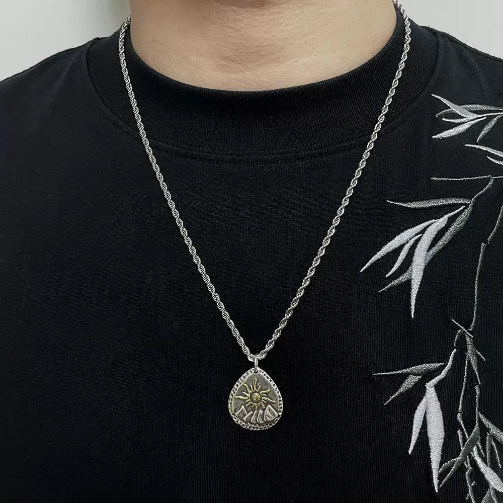 G廠-復古朝暮日月項鍊男潮個性嘻哈風分金太陽鎖骨鏈時尚創意幾何吊墜「X1194」25.10-1
