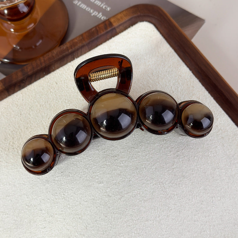 E廠-咖色高級感圓珠抓夾女2025新款高級感大號鯊魚夾後腦勺髮夾頭飾「27701」25.11-3