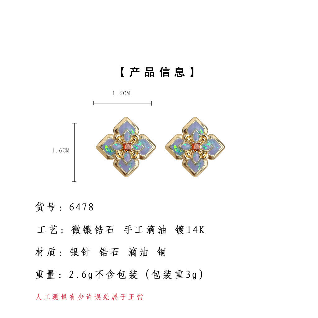 A廠-原創時尚高級感琺瑯滴釉彩繪925銀針通勤耳飾 輕奢風耳釘工廠飾品「6478」25.07-4