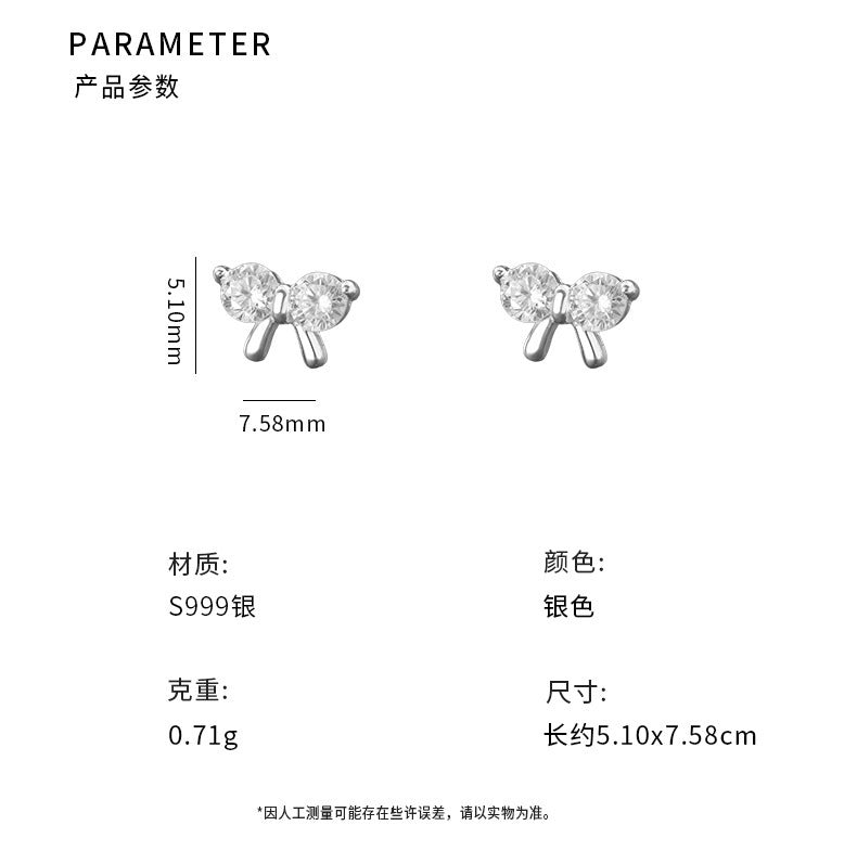 D廠-S999足銀小眾蝴蝶結鋯石耳環女清新甜美公主文藝耳飾跨境批發「YC7412E_1」25.09-2
