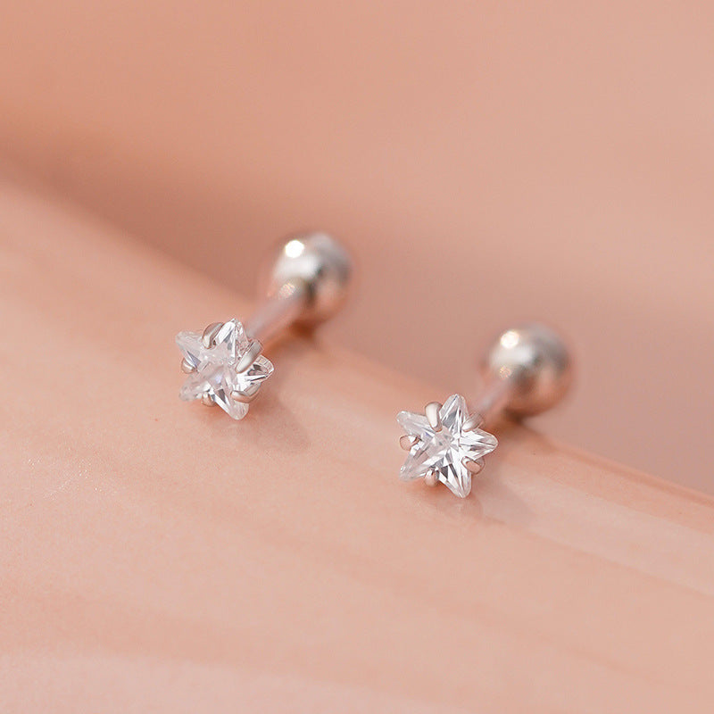 D廠-S999足銀精美鋯石星星螺絲耳環女甜美可愛小巧文藝輕奢耳飾「YC4262E_1」25.11-2