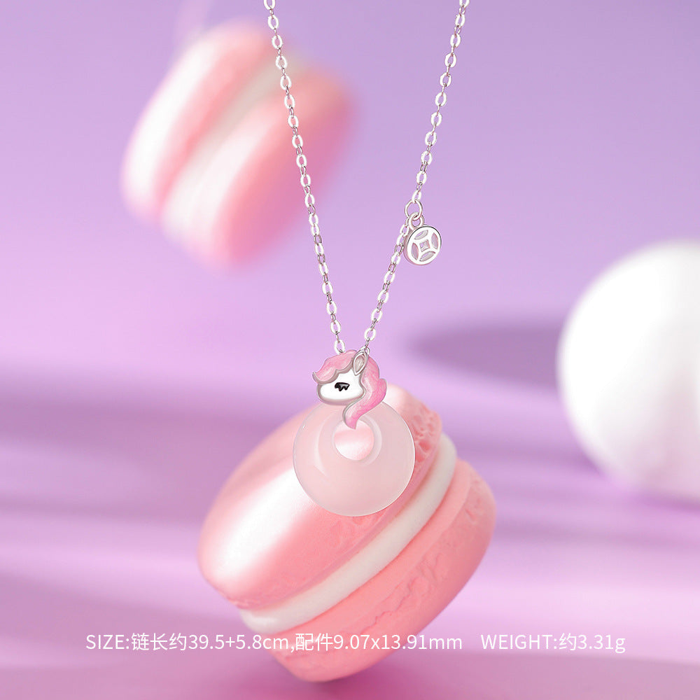 D廠-原創足銀S999甜心萌馬項鍊可愛設計卡通高級新款小眾鎖骨鏈批發「YC3828N_1」25.12-2