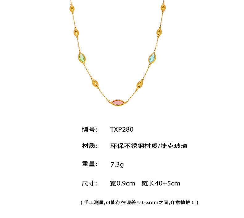 B廠-多切面透亮進口玻璃鎖骨項鍊氣質輕奢風不鏽鋼保色珠寶配飾「TXP280」25.06-2