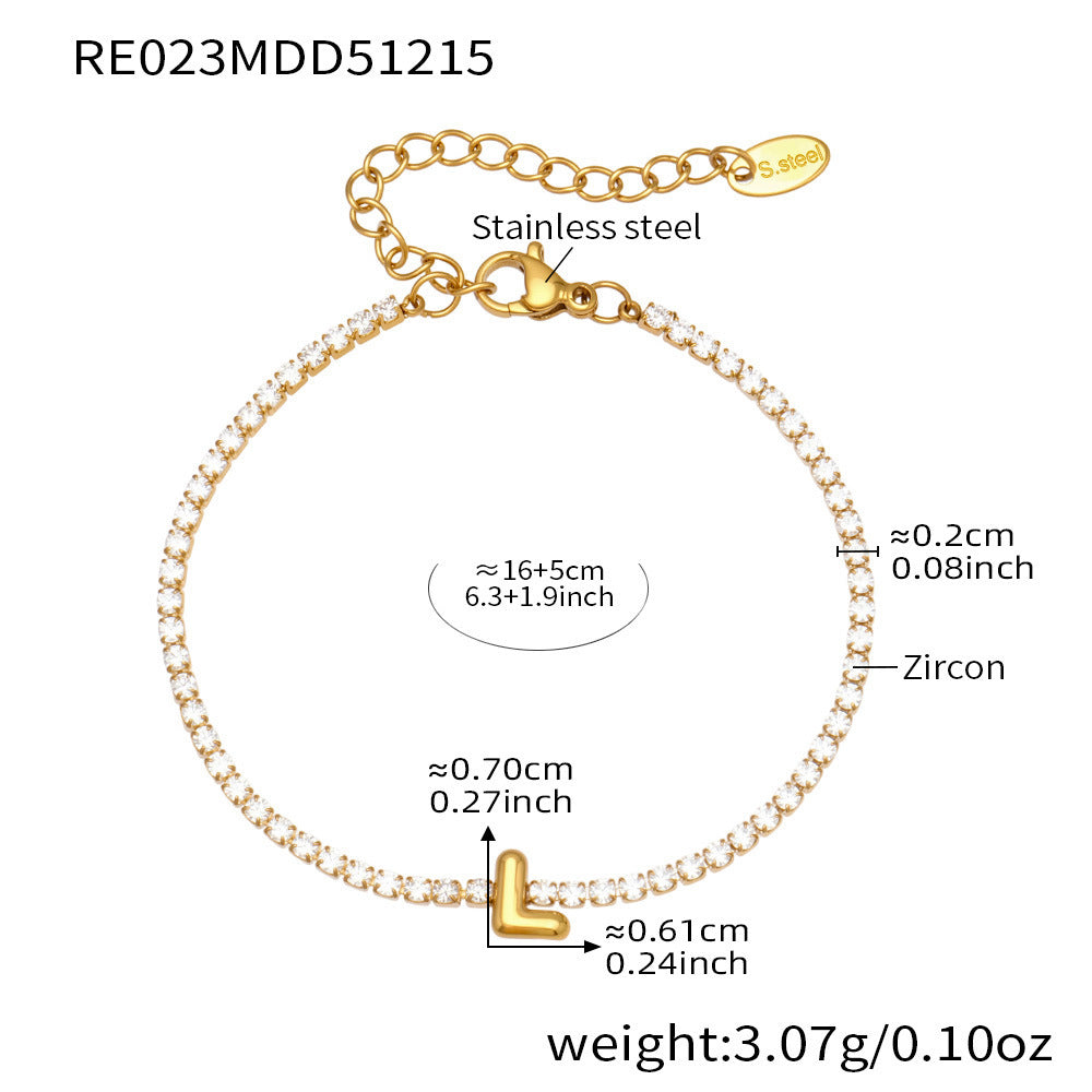 B廠-爆閃爪鑲鋯石26字母手鍊 不鏽鋼鍍18k真金時尚精緻氣質珠寶首飾女「RE023」25.12-3