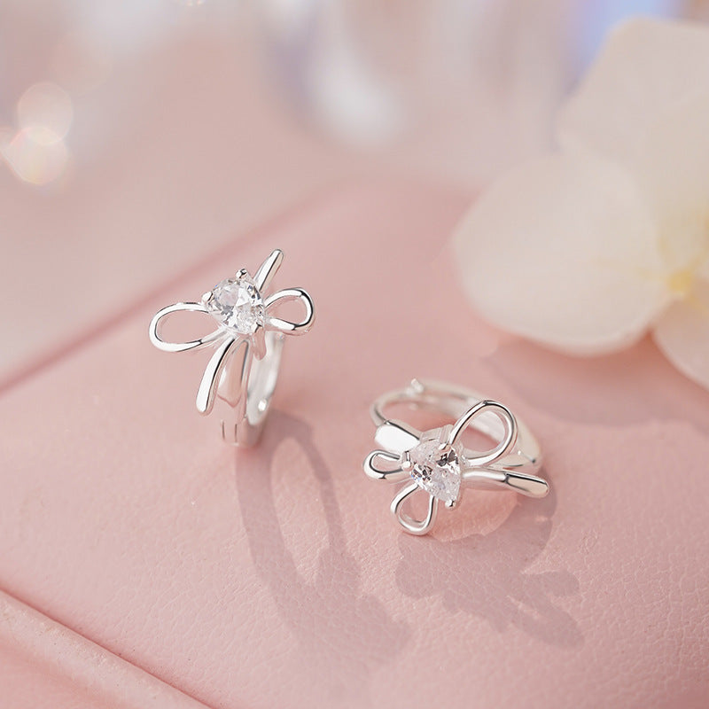 D廠-純銀S925小眾水滴鋯石蝴蝶結耳扣女甜美淑女輕奢高級氣質耳飾「YC2510E_1」25.11-1