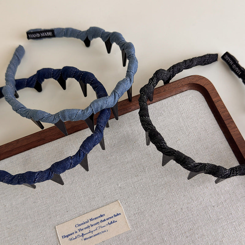 E廠-韓系纏繞編織牛仔髮箍帶齒防滑齒頭箍日常簡約經典百搭波浪頭飾「27245」25.07-4