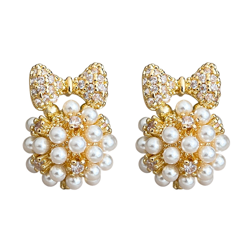 A廠-時尚高級感小香風s925銀針微鑲鋯石蝴蝶結幾何清新甜美耳環女「7204」25.12-2