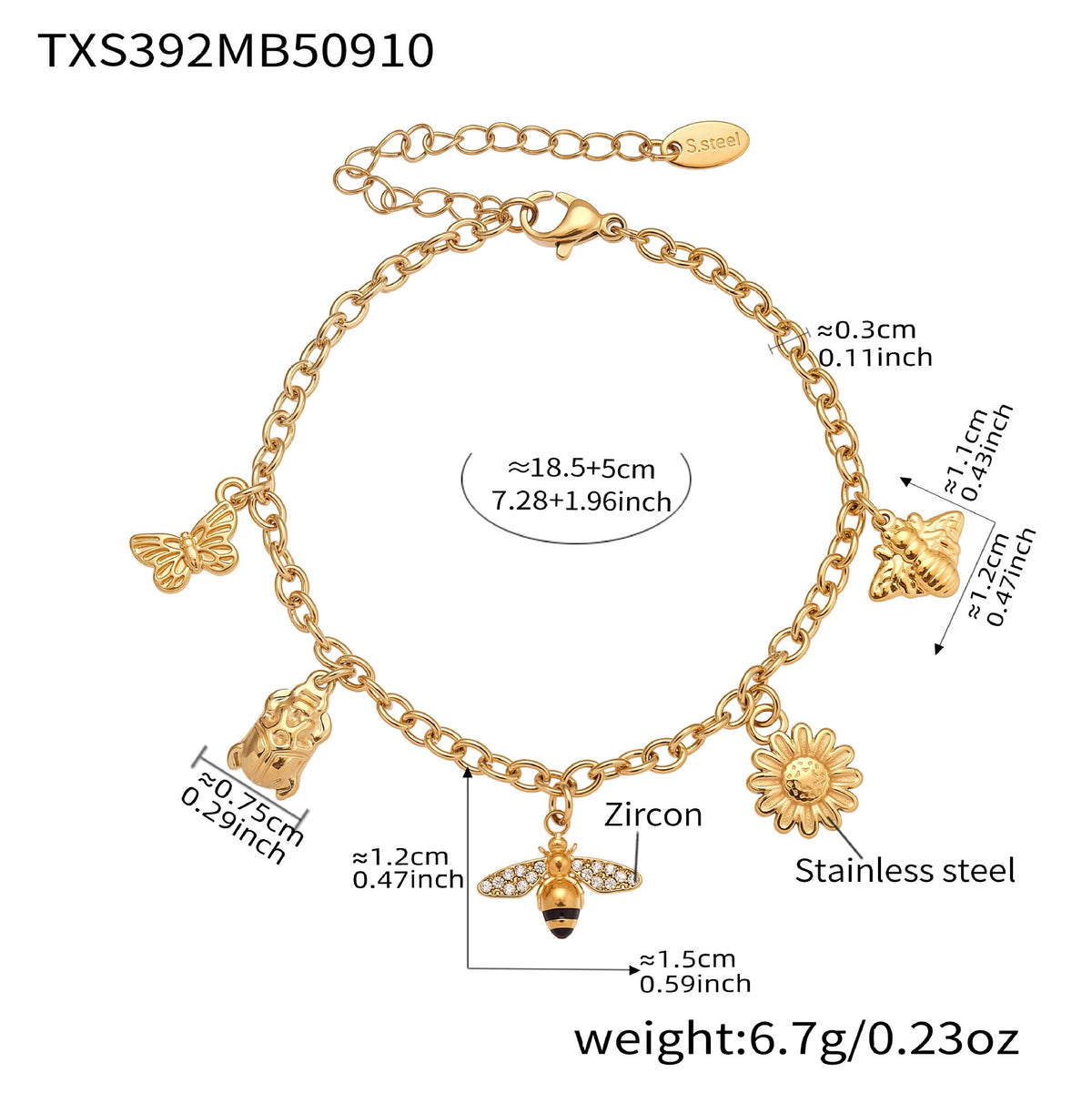 B廠-新款不鏽鋼DIY多吊墜小蜜蜂項鍊手鍊腳鏈套裝小眾時尚飾品「TXP392」25.09-3