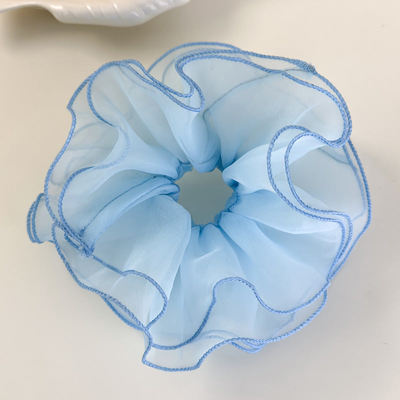 E廠-春夏新款藍色系蕾絲格子大腸髮圈女小蠻腰頭飾丸子頭大號髮繩髮飾「26536C 26481D 26844」25.04-4