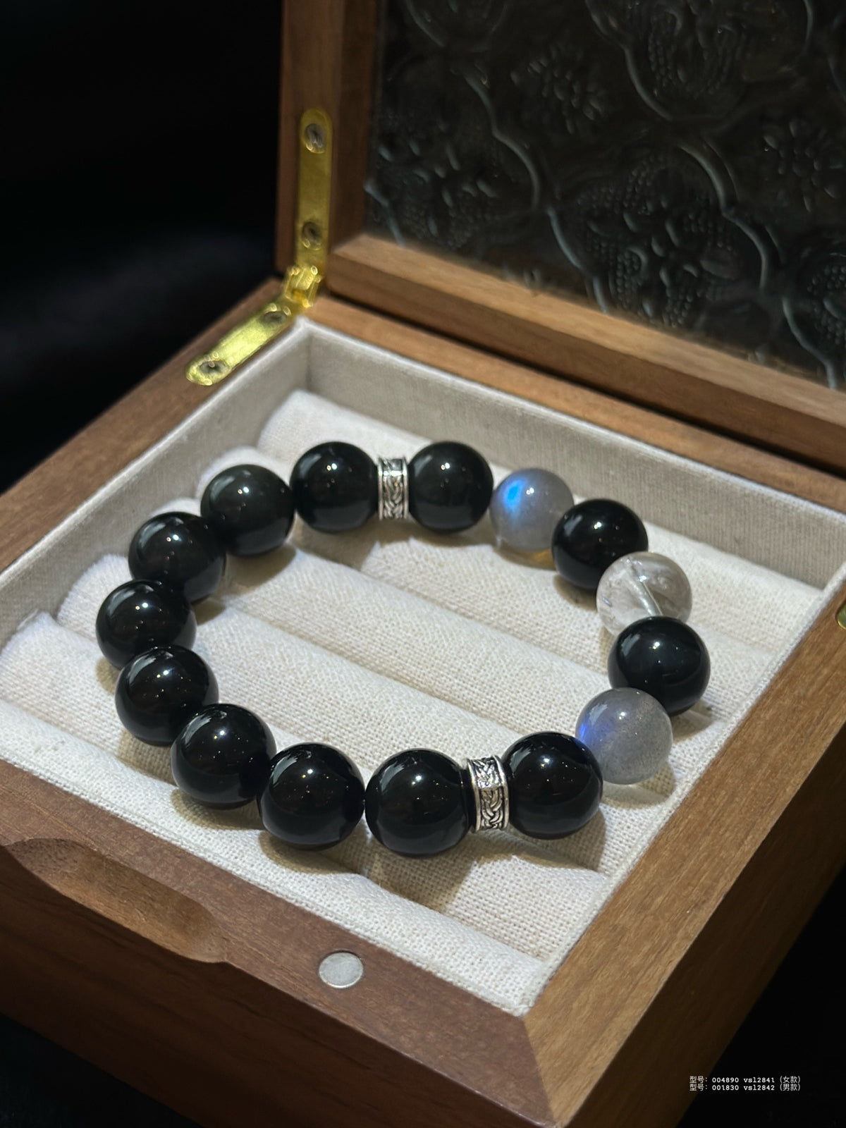 AS廠-新中式手鍊黑曜石灰月光白阿塞藍月光手鍊原創情侶款禮物手鍊「l2841」25.10-4
