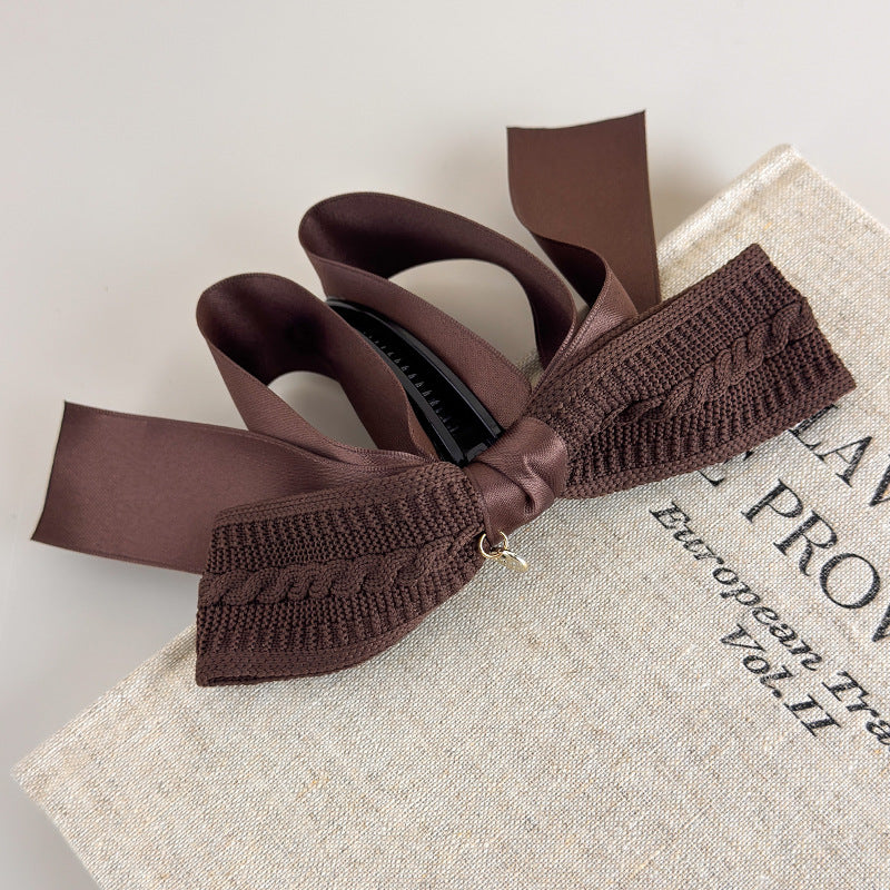 E廠-秋冬美拉德~復古針織蝴蝶結香蕉夾女大號防滑高馬尾扭扭竪夾頭飾「27638」25.11-1