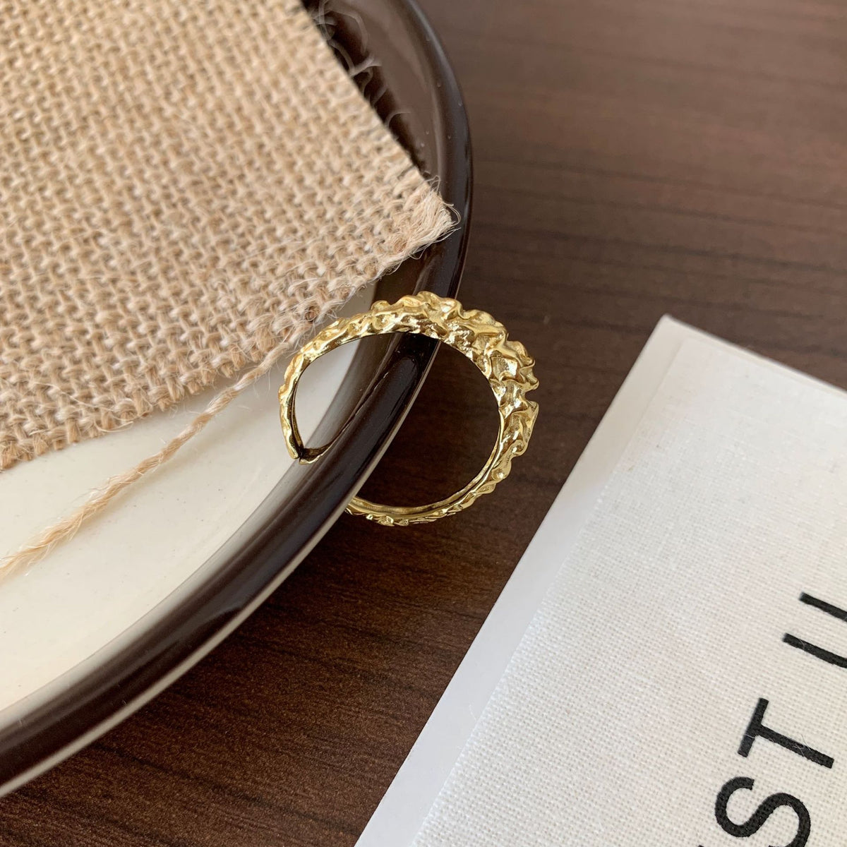 F廠-歐美時尚不規則凹凸面925純銀錫箔紙開口簡約異形戒指「J1393」25.12-3