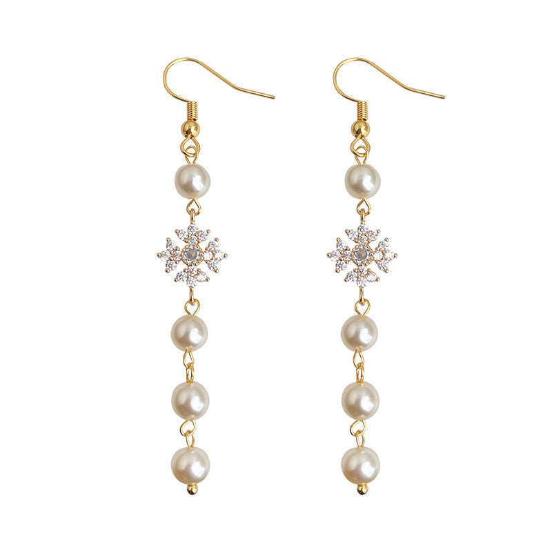 A廠-微鑲鋯石法式長款珍珠流蘇手工藝設計感新款耳飾工廠耳環飾品批發「7064」25.11-2