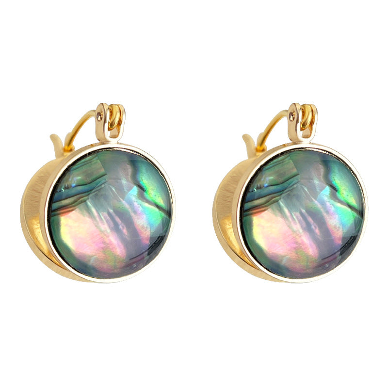 A廠-鮑魚貝！時尚高級感輕奢風中古圓形幾何雙面耳飾工廠貝殼耳環飾品「7101」25.11-4