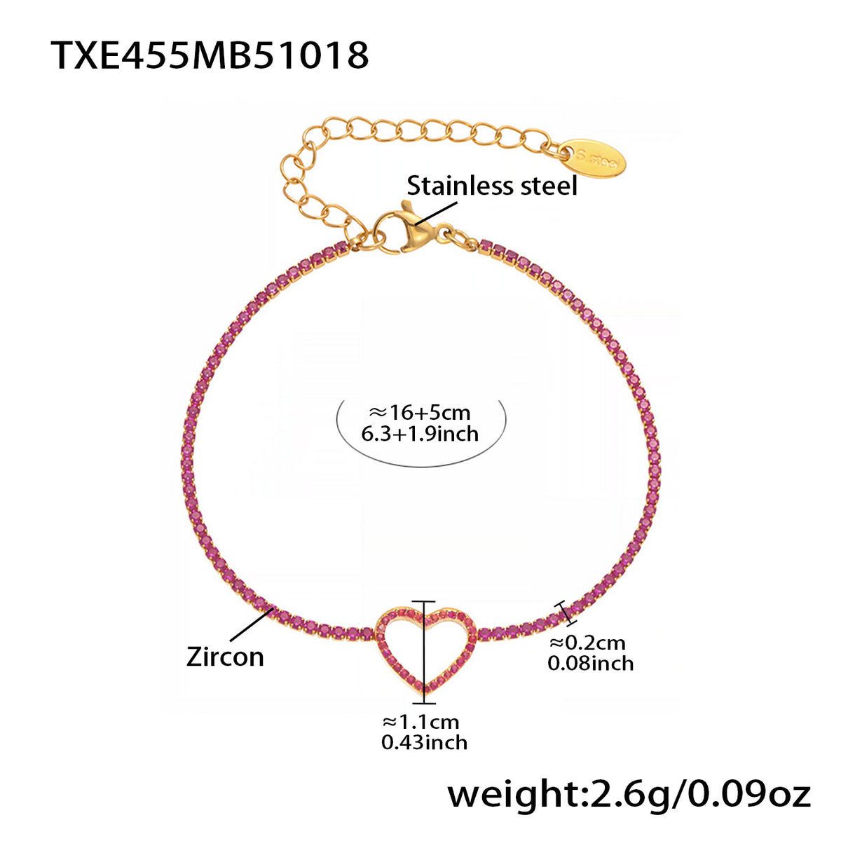 B廠-不鏽鋼超細5A鋯石1.5mm爪鑲鏈愛心吊墜耳環項鍊手鍊套裝女「TXP455」25.10-4