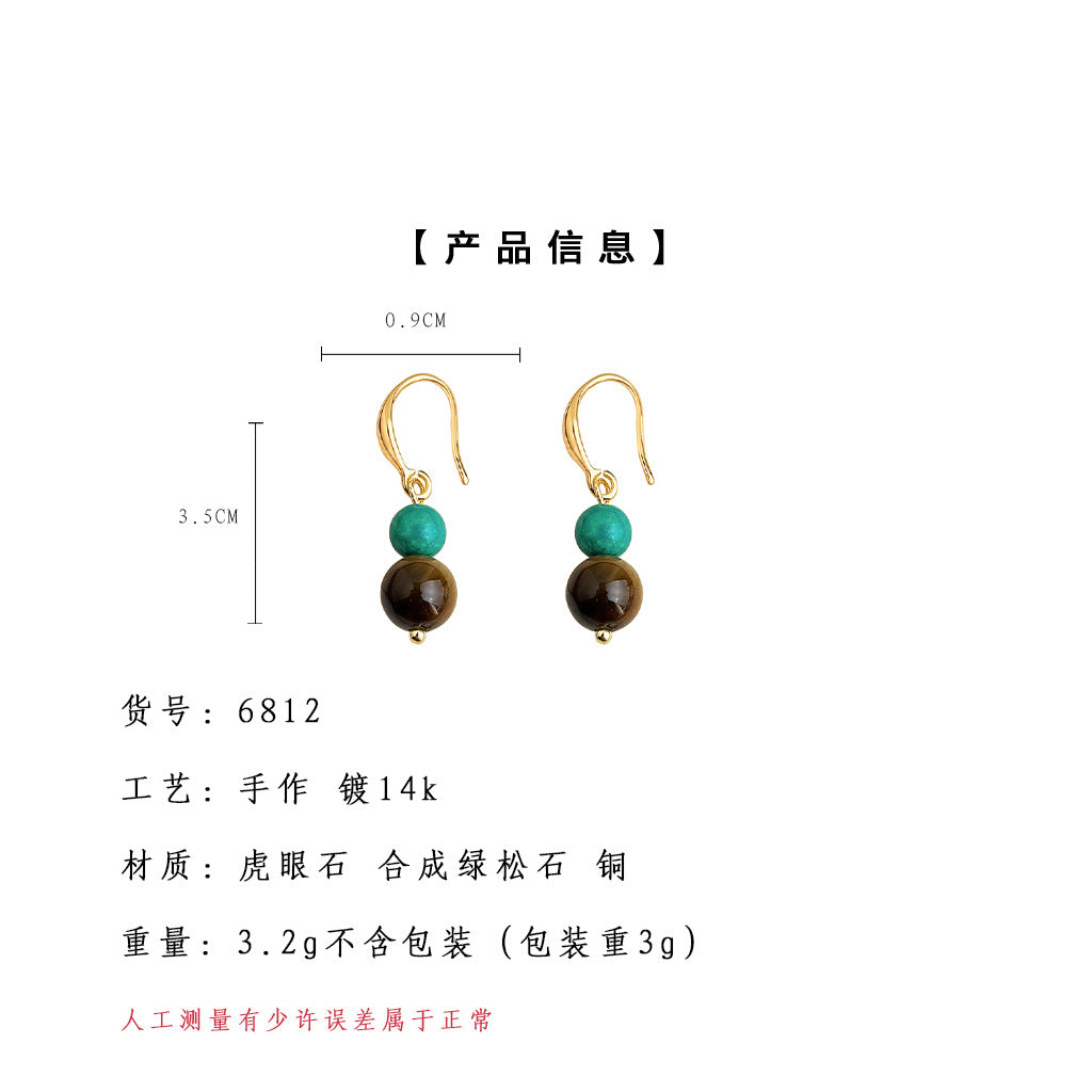 A廠-天然石虎眼石秋冬熱賣款文藝復古中古風水滴耳飾新款手工耳環「6812」25.09-4