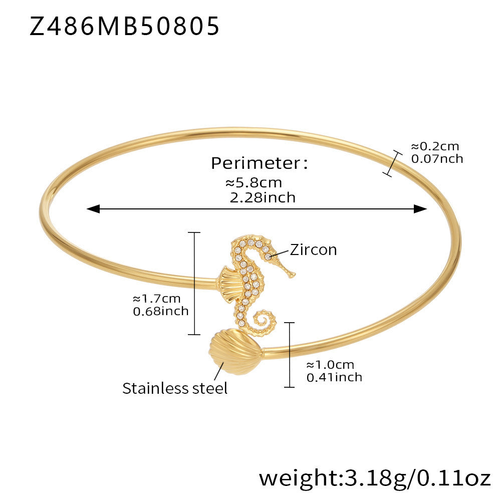 B廠-海洋系列不鏽鋼滿鑽鋯石海星貝殼開口手鐲鍍18k真金不掉色「Z486」25.08-3